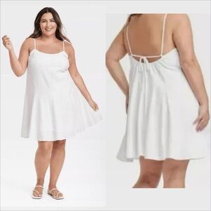 A New Day Women's 4X plus size Women's Beach Bungalow Linen Mini Dress white nwt